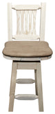 Homestead Bar Stool, Back and Swivel, Buckskin Upholstery, Clear Lacquer Finish