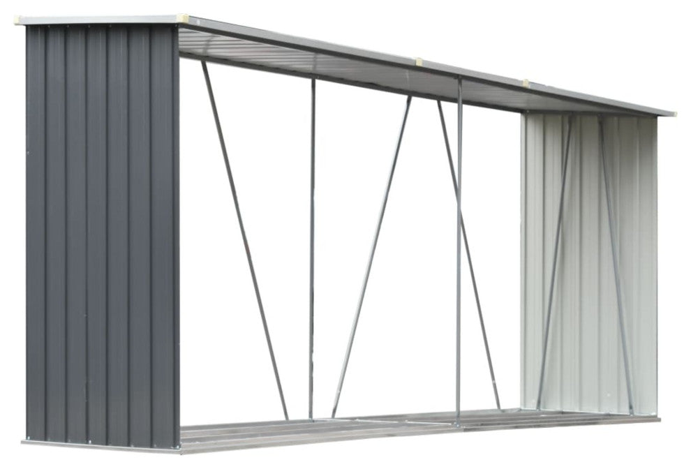 vidaXL Garden Log Storage Shed Galvanized Steel 130"x33"x60" Gray