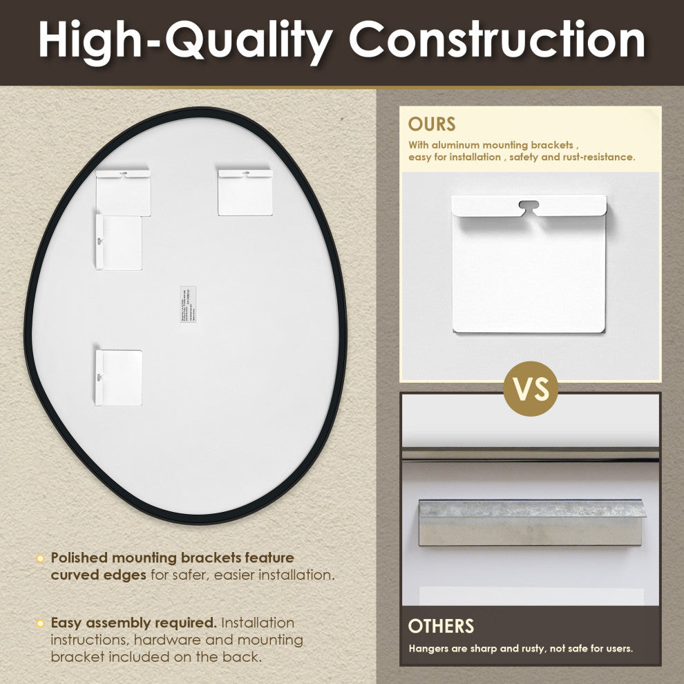 Aura Irregular Framed Bathroom Wall Mirror, Matte Black, 27"