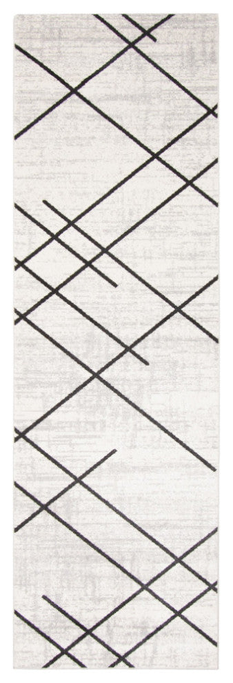 Aqua Damali Area Rug, Ivory/Black, 2'6"x8'