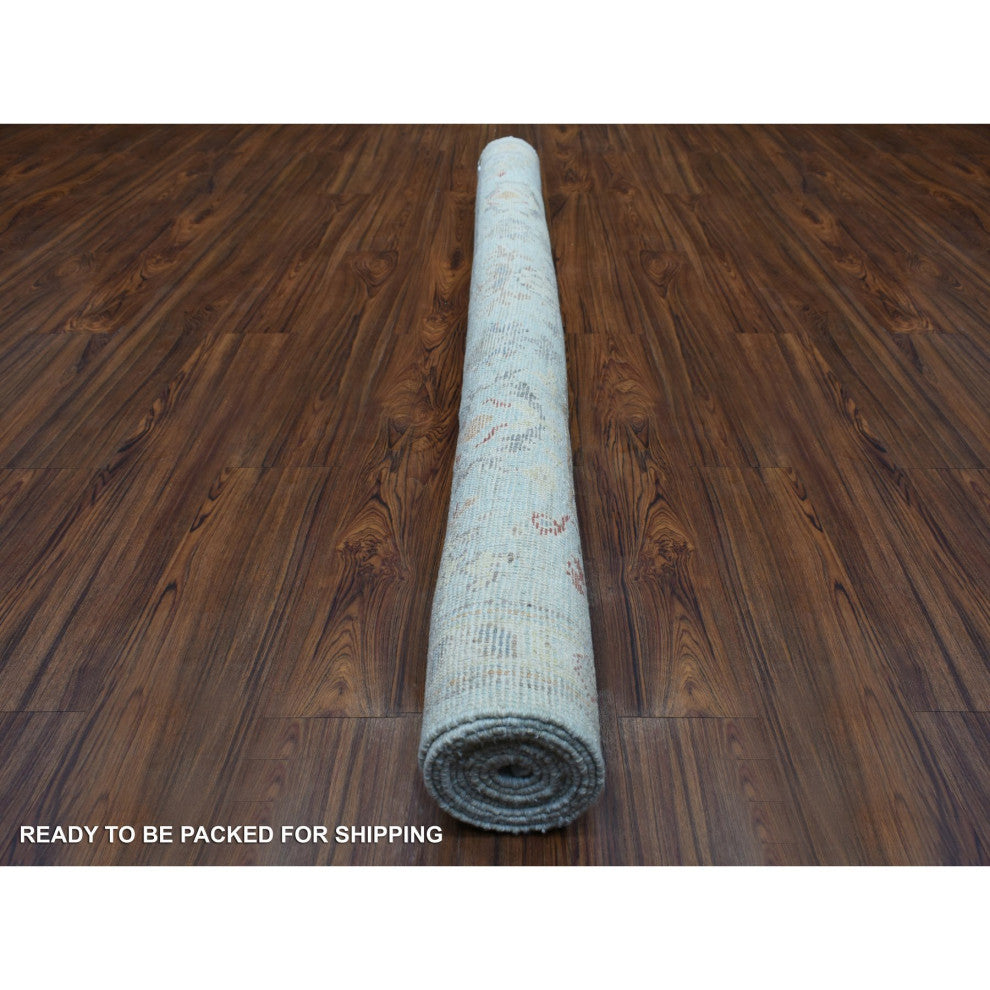Light Blue Afghan Angora Oushak Hand Knotted Natural Wool Oriental Rug 6'2"x9'5"