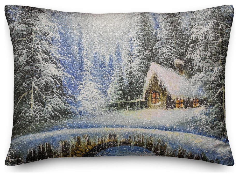 Christmas Cozy Cabin 14x20 Spun Poly Pillow