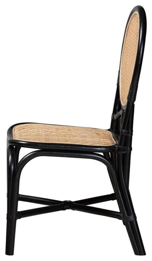 Baxton Studio Ayana Two-Tone Black and Brown Rattan Dining Chair