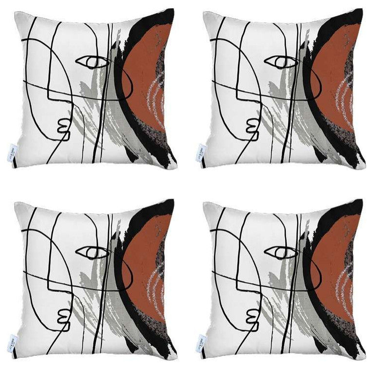 Set of 4 Red Boho Chic Printed Pillow Covers