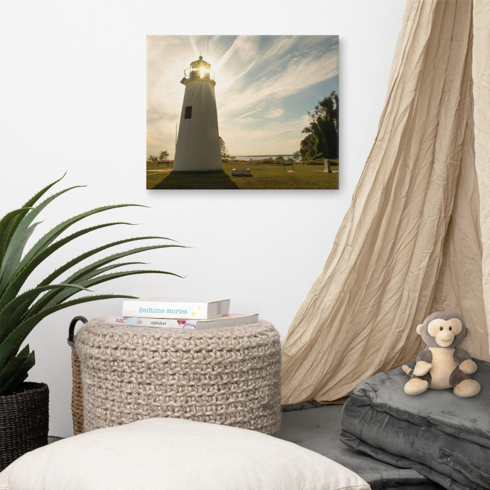 Turkey Point Lighthouse with Sun Flare Horizontal Canvas Prints, 16" X 20"