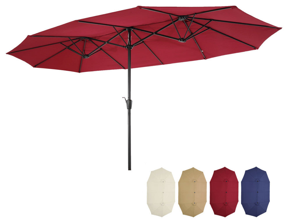 15'x9' Steel Double-Sided Rectangular Outdoor Market Patio Umbrella, Red