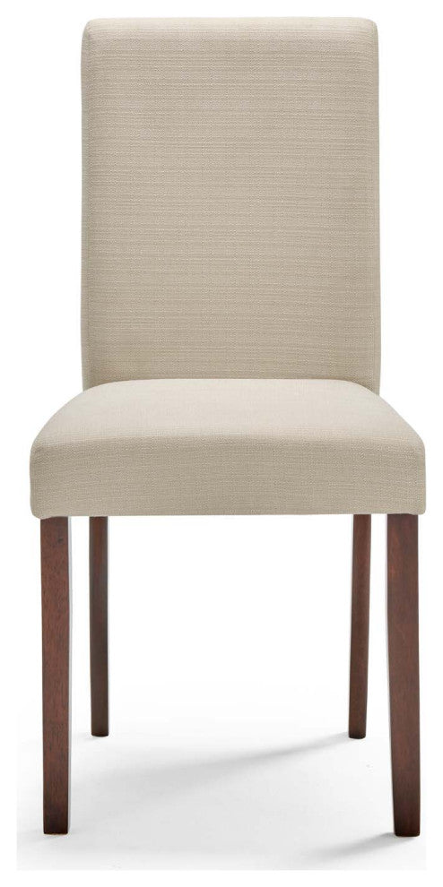 Side Dining Chair and Table Set, Fabric, Drak Brown Beige, Modern, Cafe Bistro