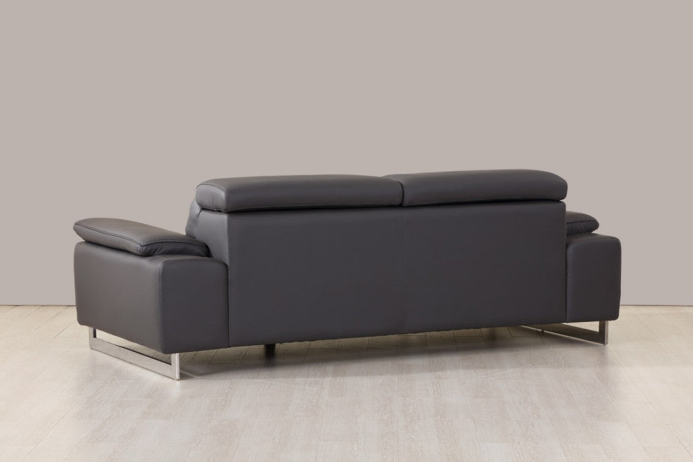 Turin Contemporary Genuine Italian Leather Sofa Dark Gray