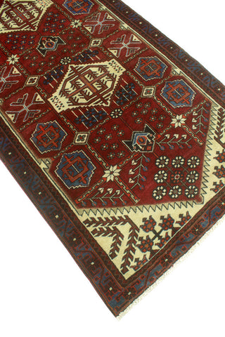 Fine Vintage Distressed Sayagul Red/Ivory Runner, 3'6 x 9'10