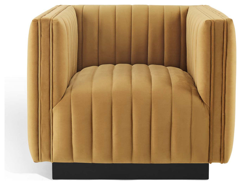 Tufted Armchair Accent Chair, Velvet, Brown, Modern, Living Lounge Hospitality