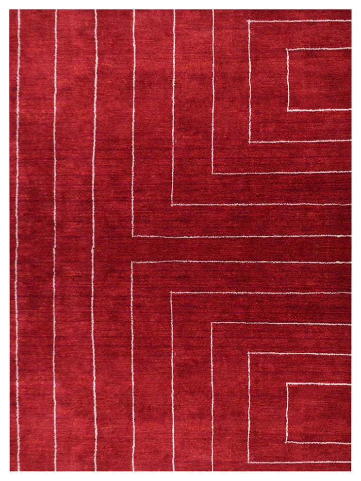 HAND KNOTTED LOOM SILK ECO-FRIENDLY RUGS-8'x10',Rectangle,Red Beige,Geometric