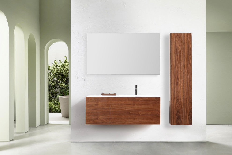 FIGURE Walnut Wall Mount Modern Bathroom Side Cabinet, 13"