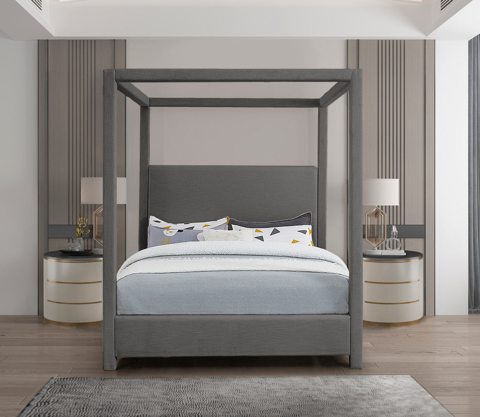 Emerson Upholstered Bed, Gray, King, Linen Textured Fabric