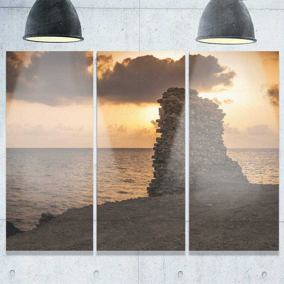 "African Ruins at Sunset Seashore" Metal Wall Art, 3 Panels, 36"x28"