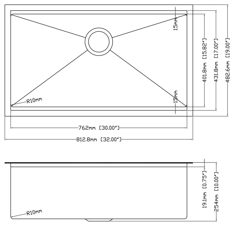 Undermount Single Bowl Stainless Steel Kitchen Sink, Brushed Chrome, 32 X 19