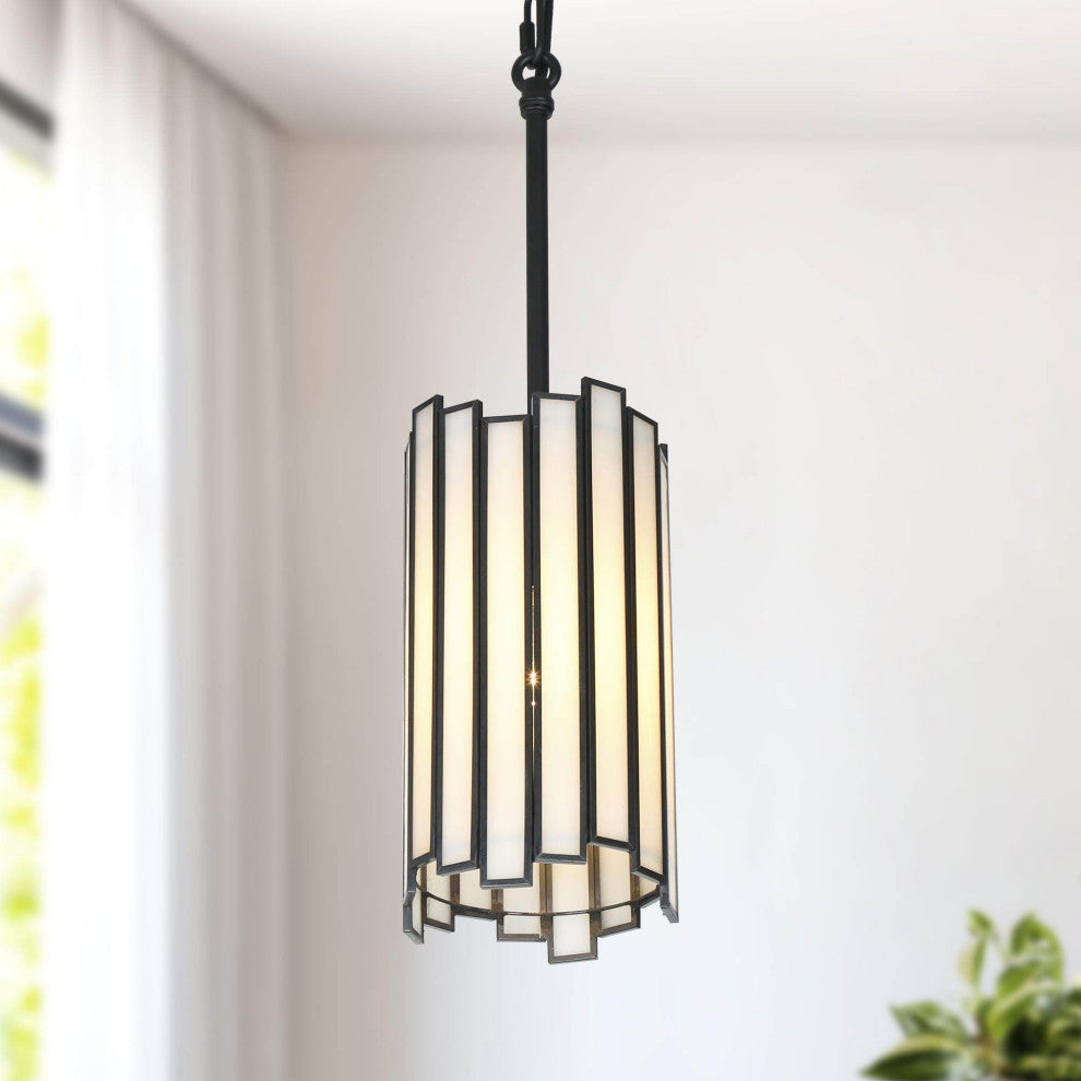 LNC 1-Light Modern Cylinder/Drum Glass Kitchen Pendant Lighting, White & Black