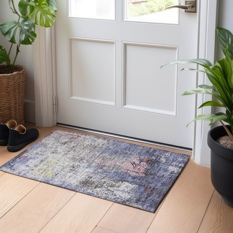 Machine Washable Indoor/Outdoor Chantille ACN1911 Blue 1'8" x 2'6" Rug