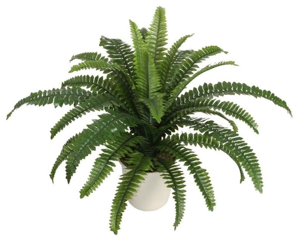 24" Potted Artificial Green Boston Fern in a Decorative Cream Pot