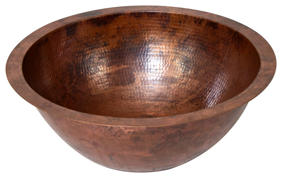 17" Round Hammered Copper Bathroom Sink, 18 Gauge