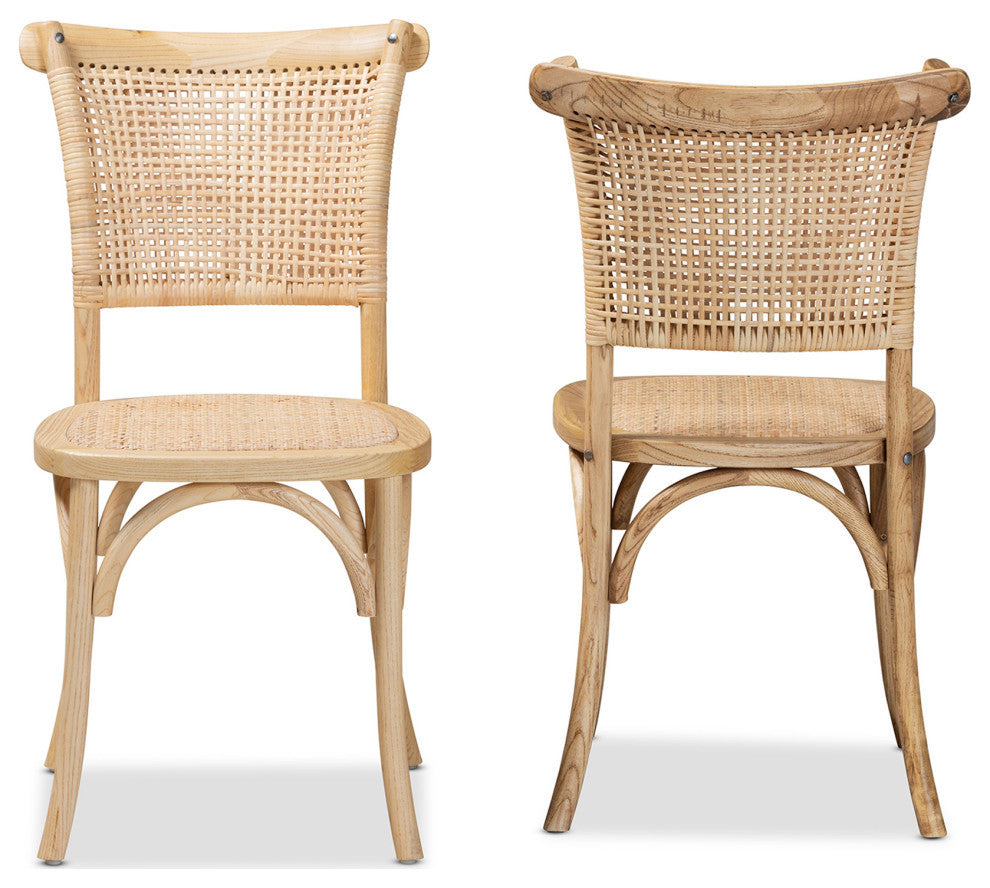 Miyoko Mid-Century 2-Piece Dining Chairs, Natural Brown