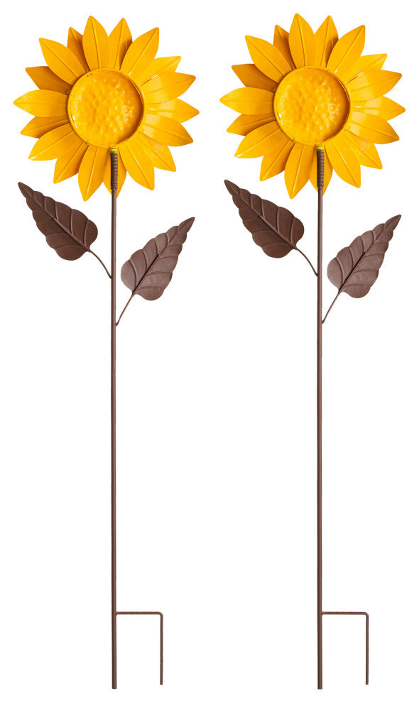 2-Piece Set 42"H Fall Metal Sunflower Yard Stake