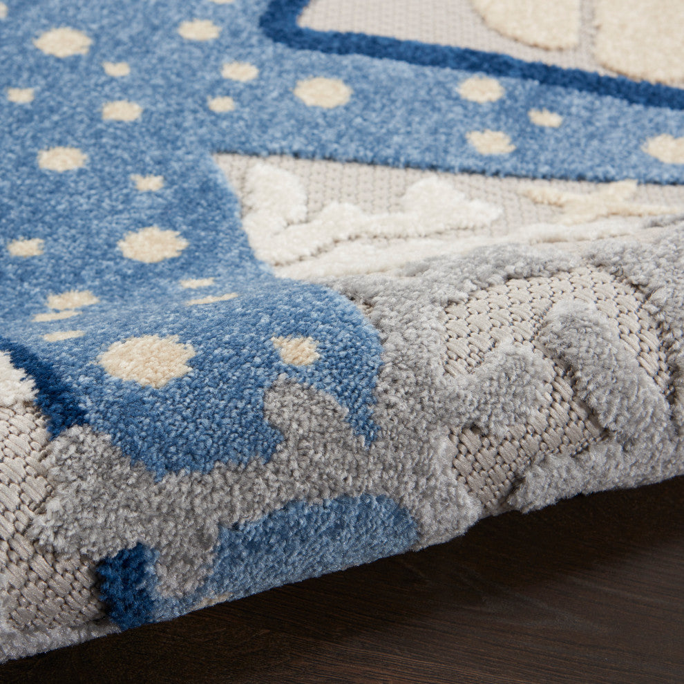 Nourison Aloha 4' x Round Blue/Grey Coastal, Nautical & Beach Area Rug
