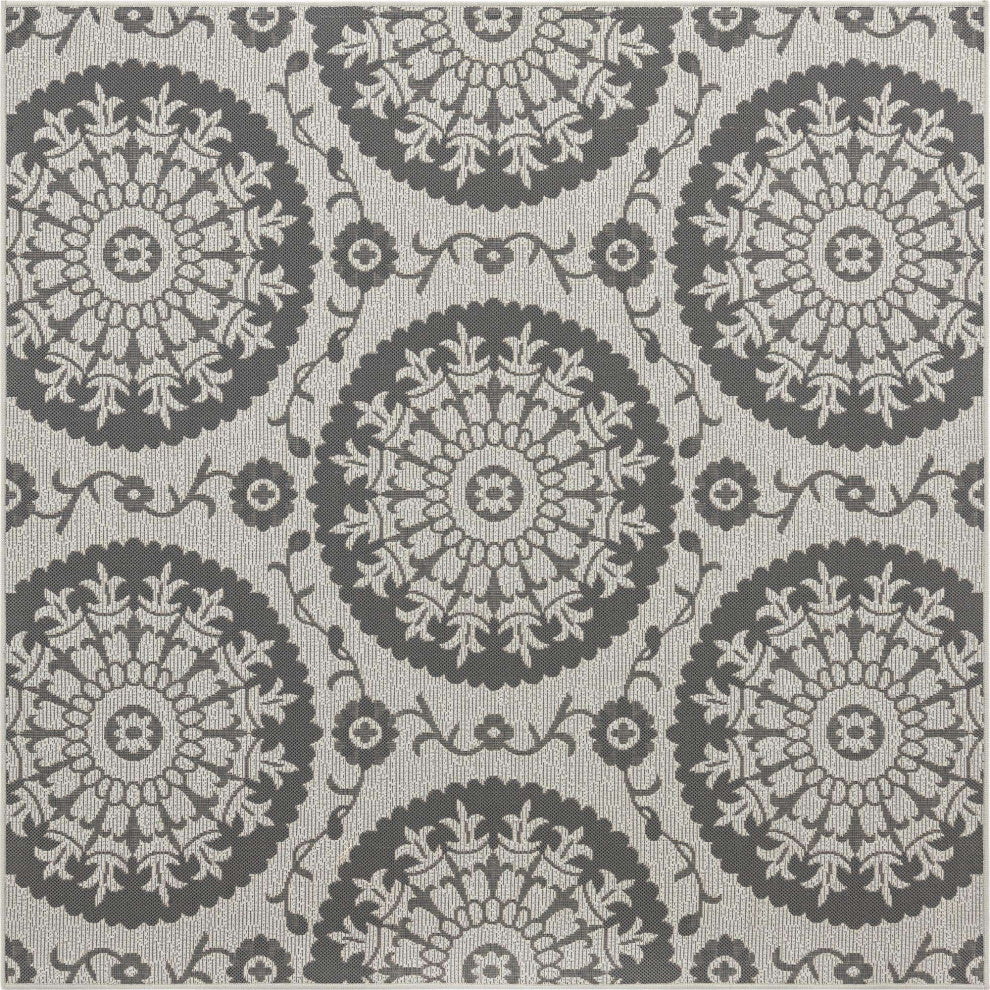 Rug Unique Loom Outdoor Botanical Gray Square 6' 0 x 6' 0