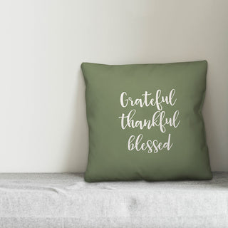 Grateful Thankful Blessed in Green 18x18 Throw Pillow