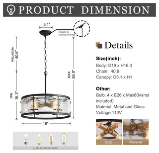 Iris Black 5-light Water Textured Glass Drum Pendant Chandelier
