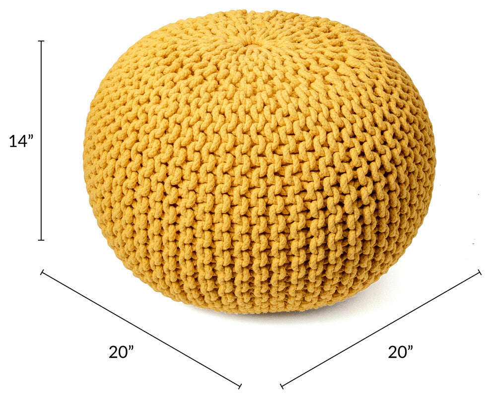 Nuloom Knitted Cotton Ling Contemporary Pouf, Ming Yellow 20"x14"
