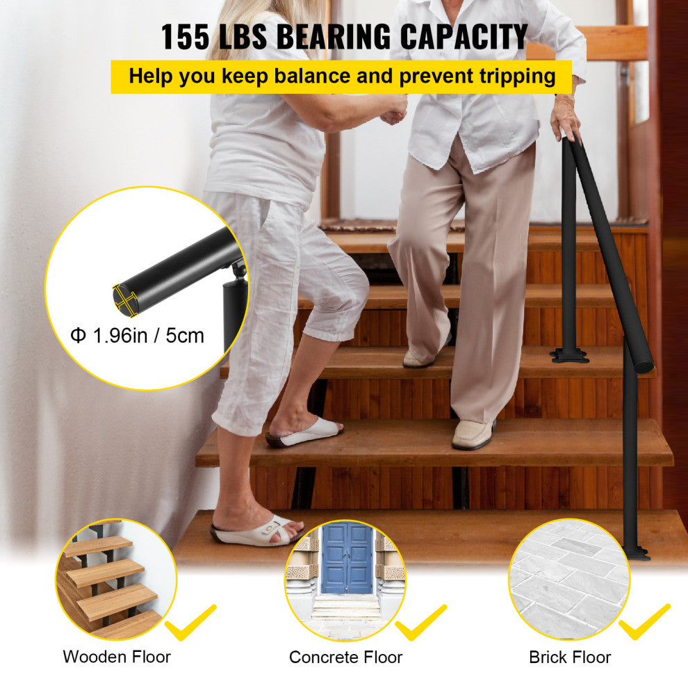 Outdoor Stair Railing Kit 5 FT Handrails Aluminum Stair Hand Rail, Black