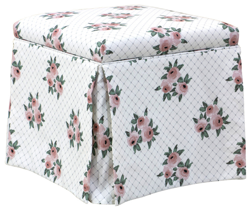 Ivy Skirted Storage Ottoman, Chainlink Rose Blush