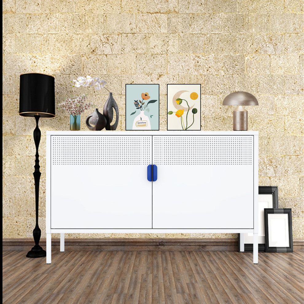 Free Standing Ventilated Metal Sideboard Steel Cabinets White
