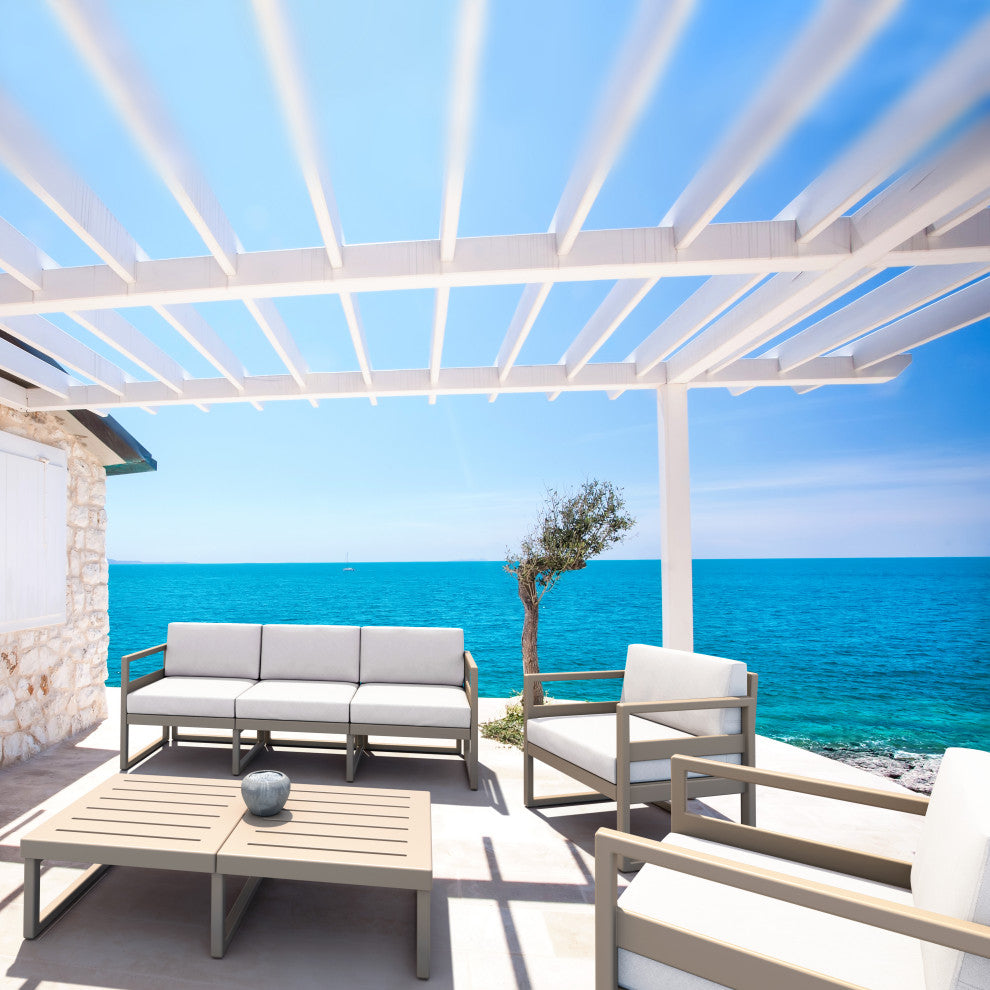 Mykonos Patio Sofa Taupe With Acrylic Fabric Natural Cushion