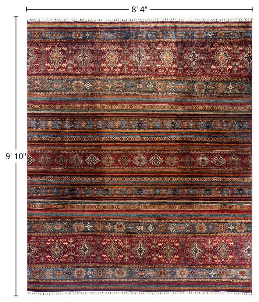 Tribal One-of-a-Kind Hand-Knotted Area Rug Red, 8' 4" x 9' 10"