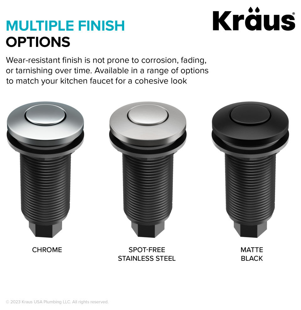 KRAUS Garbage Disposal Air Switch Kit w Push Button, AC Adapter, Cord, Tube, Matte Black