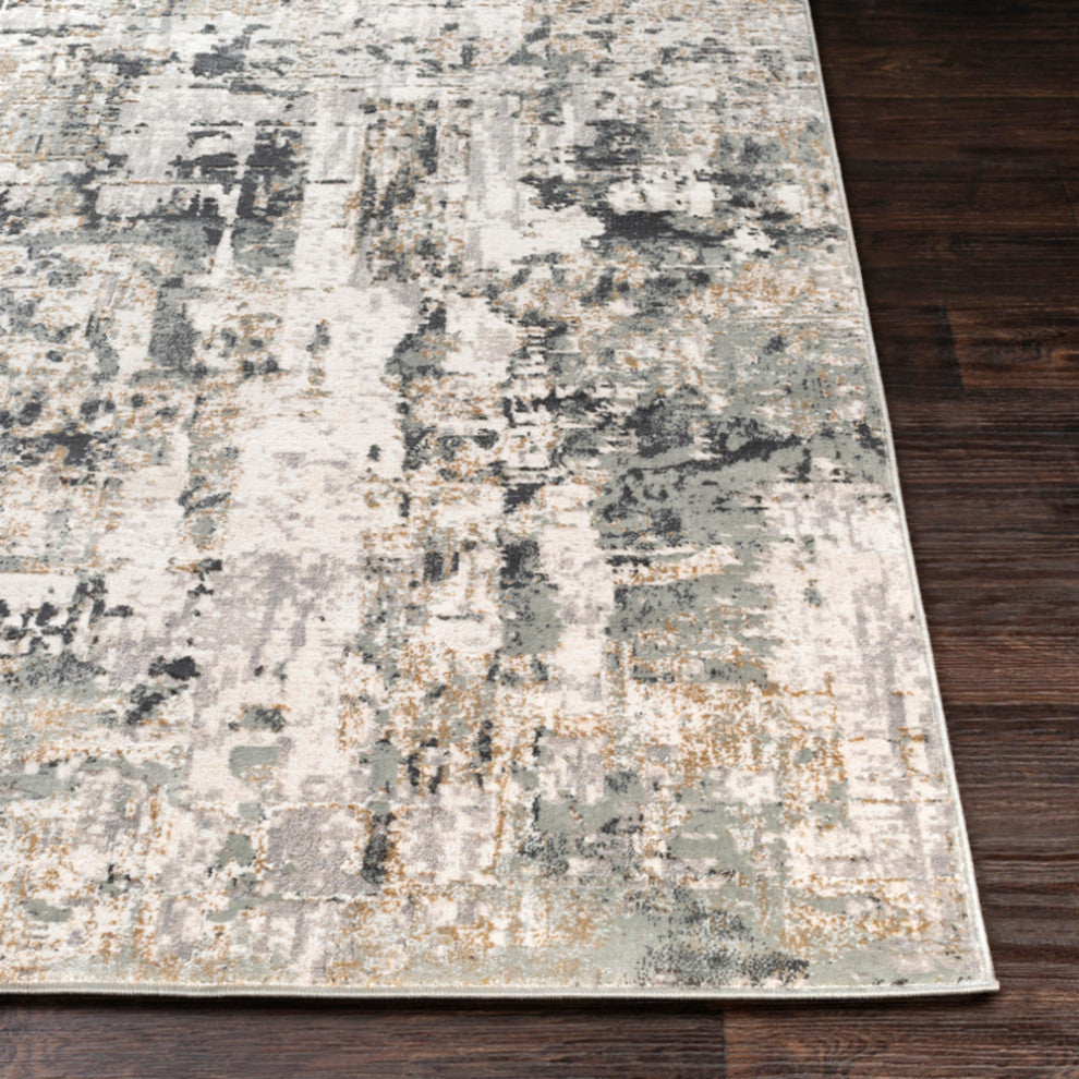 Surya Quatro QUA-2302 5'3"x7'3" Rug, Silver Gray/Medium Gray/Tan/White/Charcoal