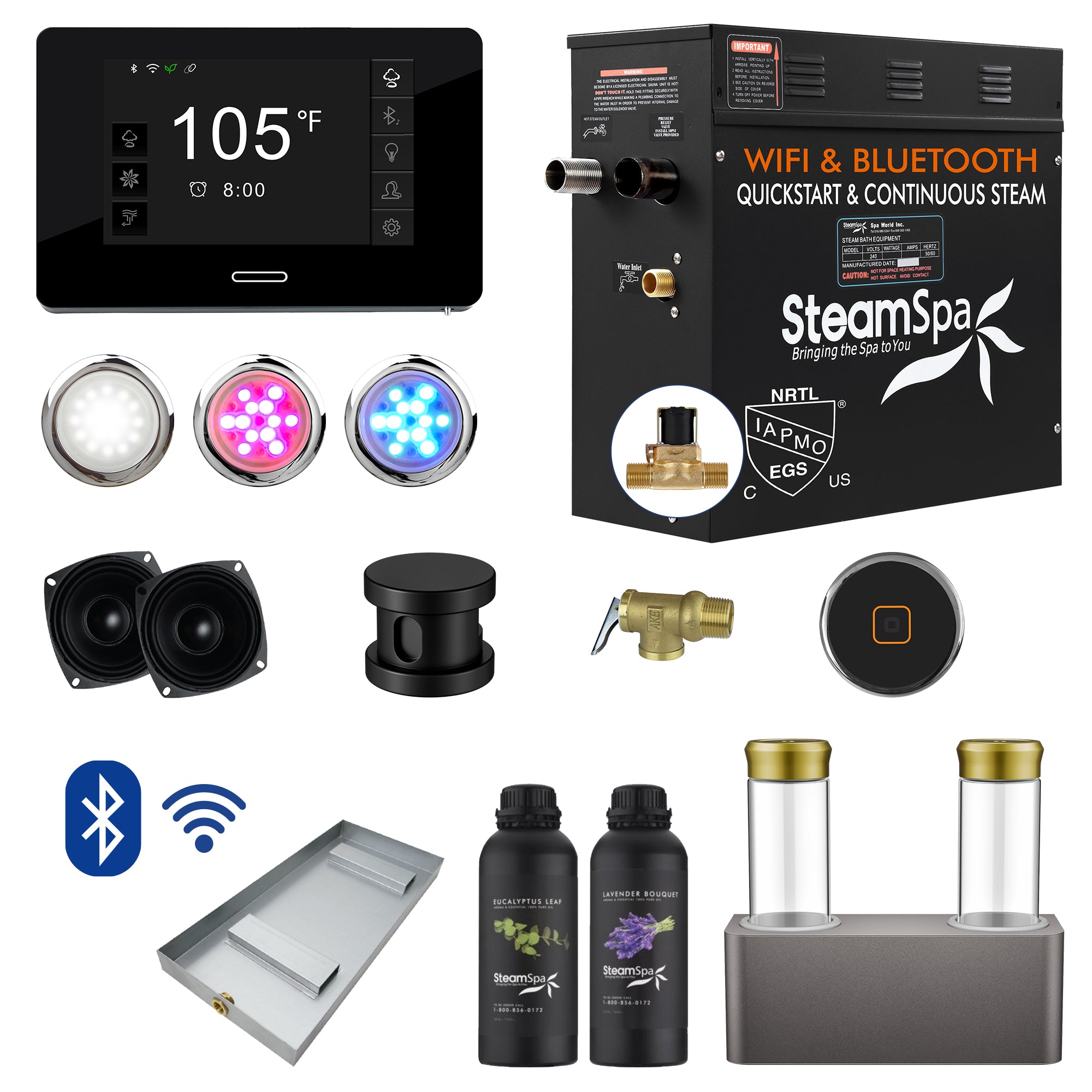 6kW QuickStart Steam Bath Generator With Dual Aroma Pump, Matte Black