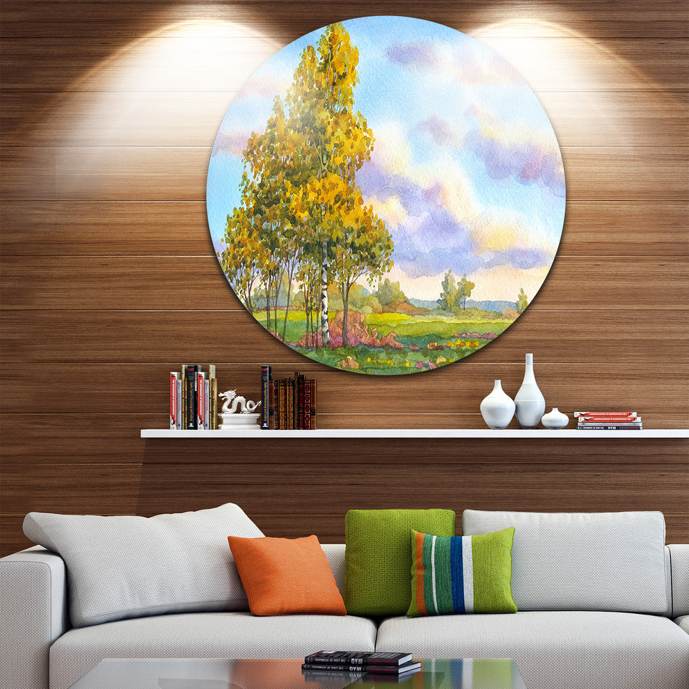 Green Trees In Evening, Landscape Photography Round Metal Wall Art, 23"