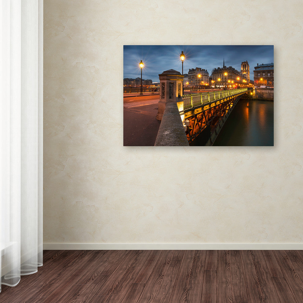 Mathieu Rivrin ''Bridge of Arcole in Paris'' Canvas Art, 22x32
