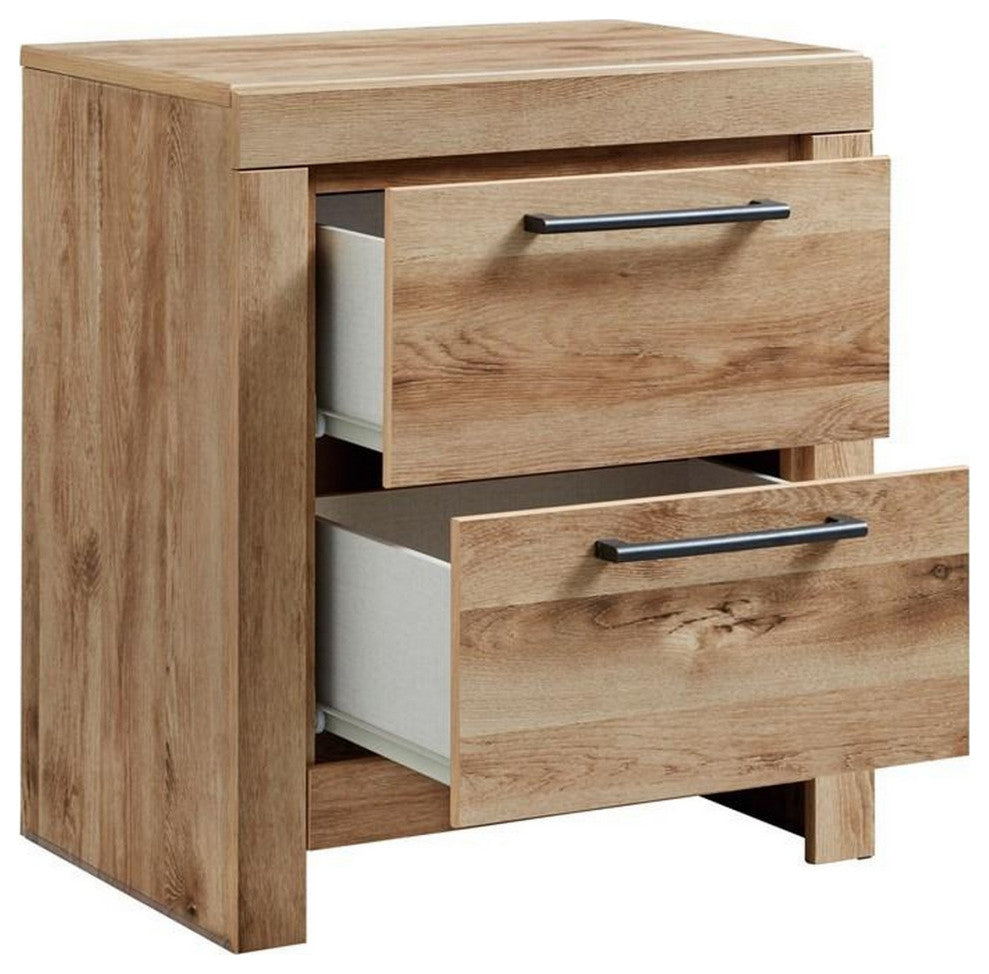 Benzara BM283332 Amy 24" Wood Nightstand, 2 Drawers, 2 USB Ports, Natural Brown