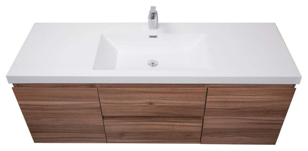 ConceptBaths 60" Angela Wall Mounted Modern Single Vanity, Walnut