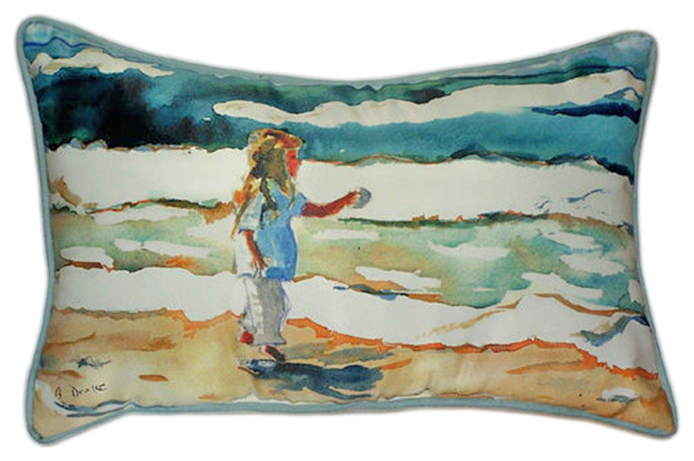 Betsy Drake Girl At The Beach Extra Large 20 X 24 Indoor / Outdoor Pillow