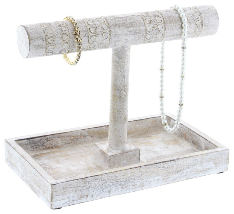 Wood White Finish Jewelry Holder, T Shape