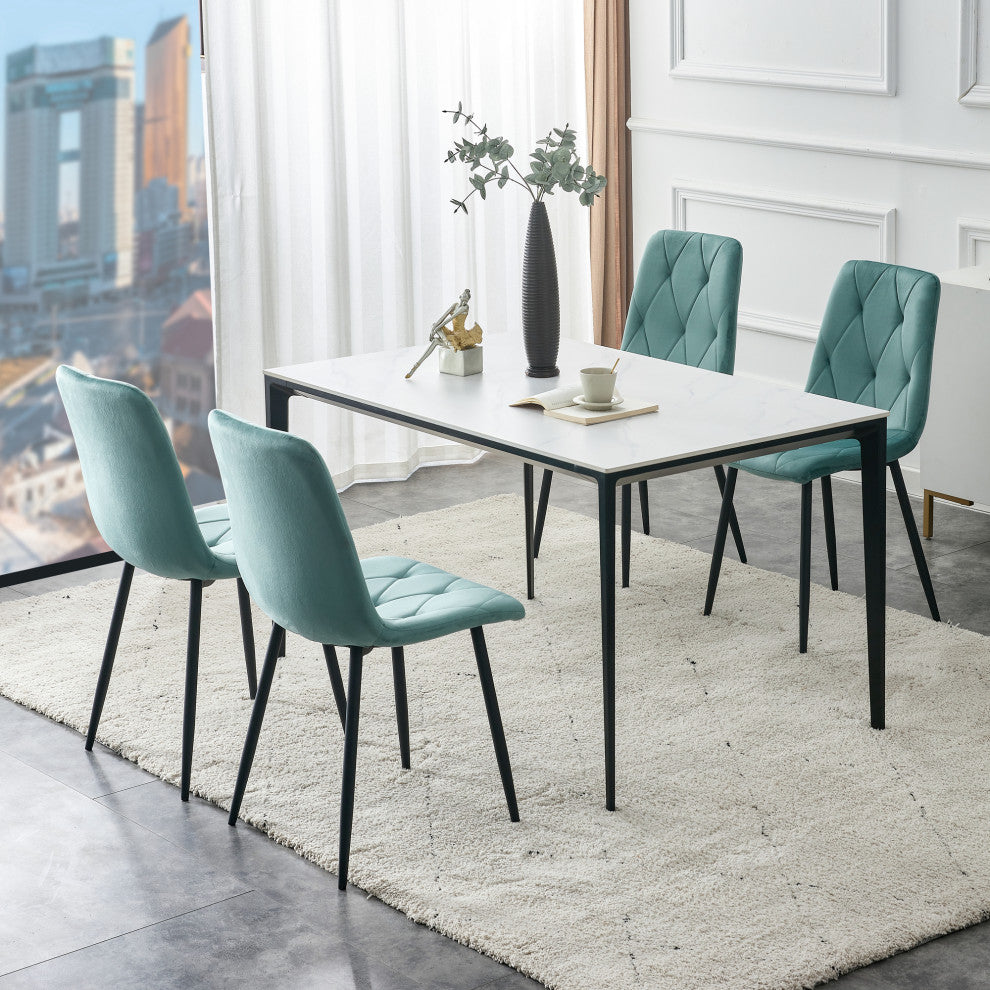 15 in.W Indoor Dining Velvet 4-Chair with Cushions and Metal Legs, Antique Blue Green