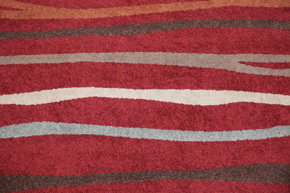 Modern Stripe Carpet Oriental Wool Traditional Turkish Area Rug, Red, 9'1"x6'7