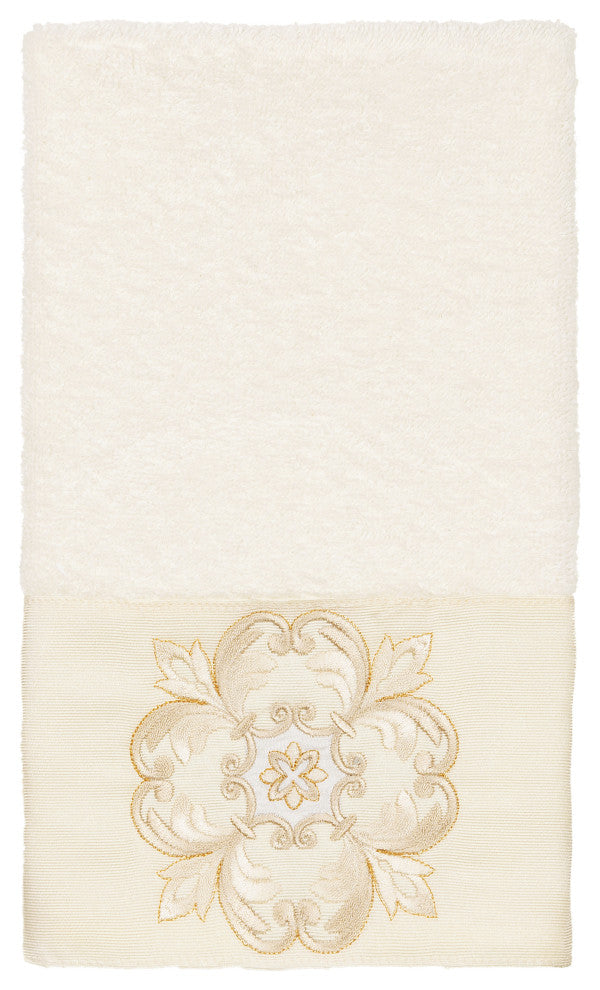 100% Turkish Cotton Alyssa Embellished Hand Towel, Cream
