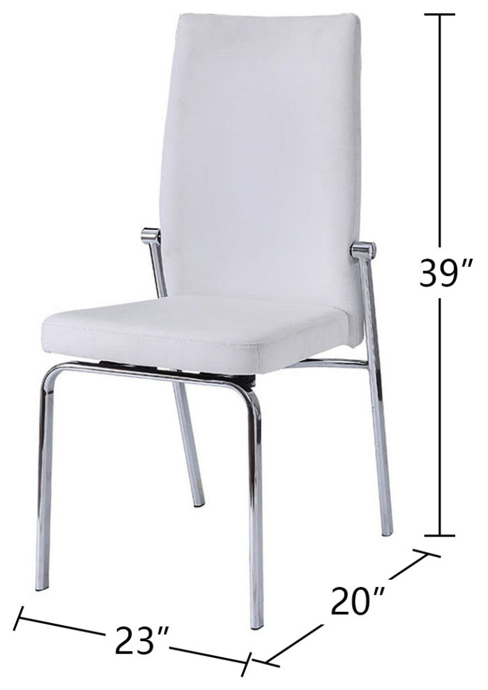 Set of 2 White PU Side Chair, Chrome Finish