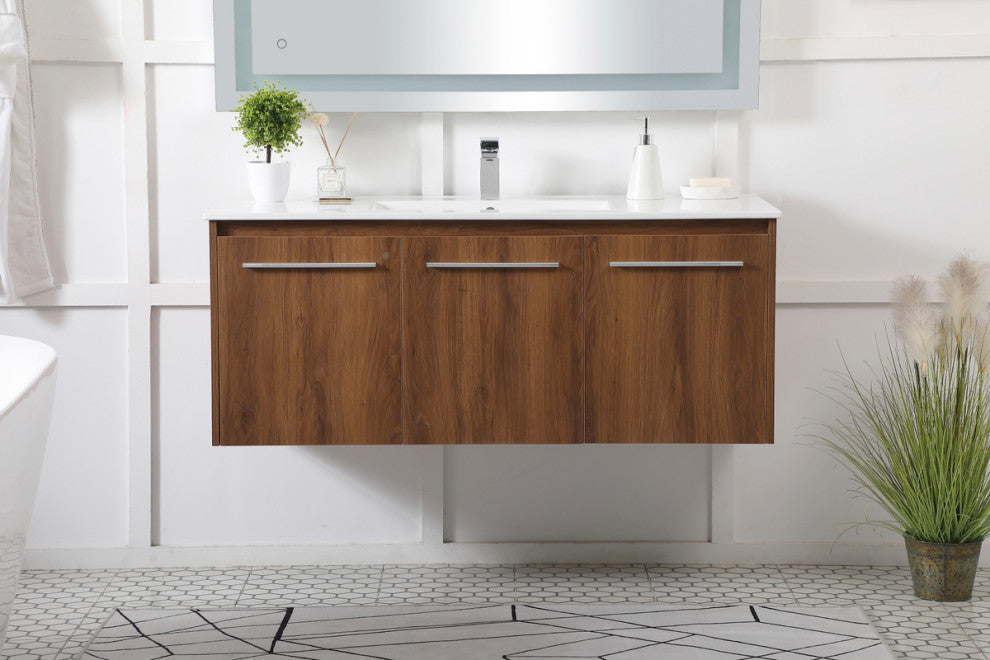 Single Bathroom Floating Vanity, Walnut Brown, 48"