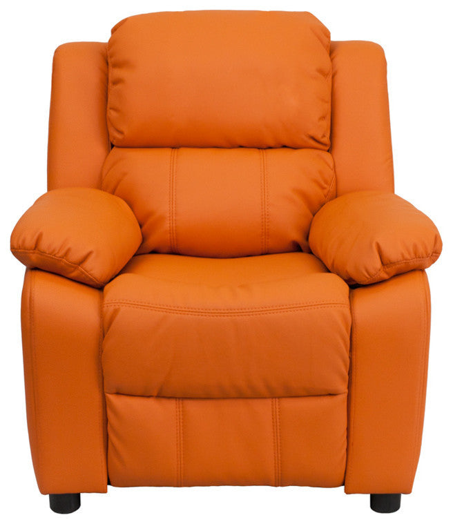 Deluxe Padded Kids Recliner With Storage Arms, Orange Vinyl